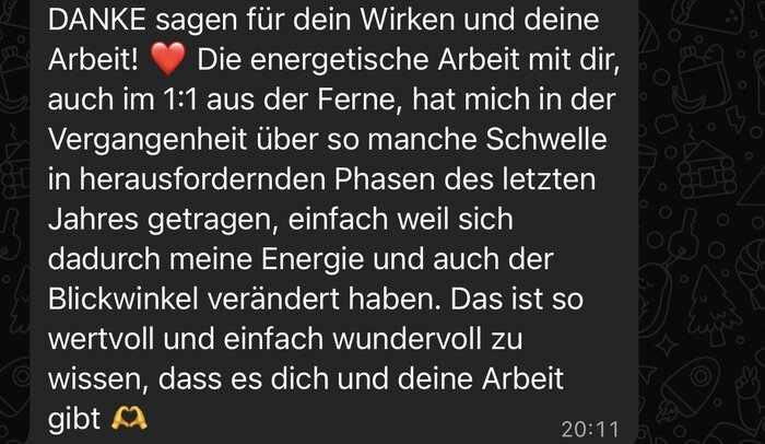 WhatsApp-Nachricht einer Kundin über die 1:1-Begleitung aus der Ferne